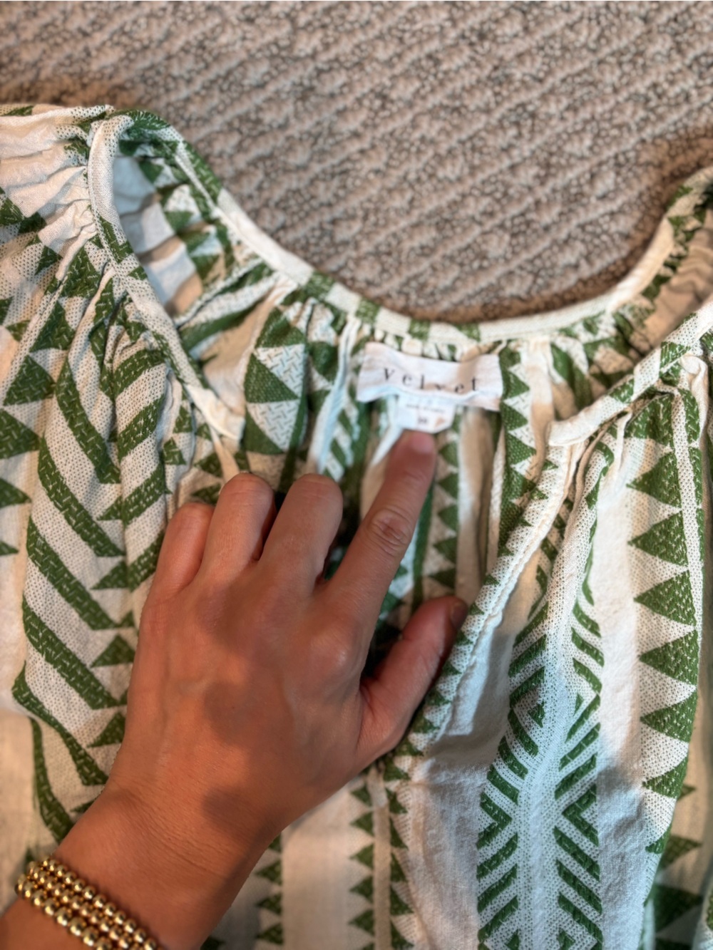 Velvet Green and Cream Aztec-Print Girls Blouse